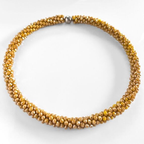 Kumihimo Mustard Yellow Crystal Beaded Rope Necklace - Picture 2 of 3